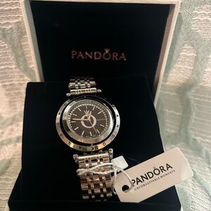 Pandora Silver and Black Women's Stainless Steel Watch